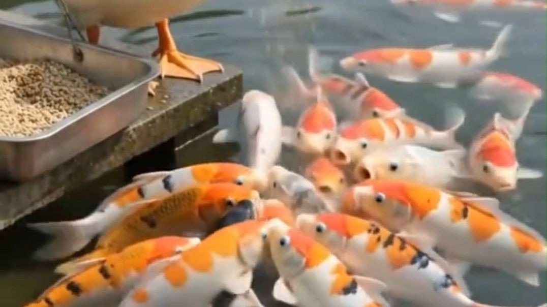 A amizade mais adorável entre um pato e uma carpa koi que você já viu! ❤️