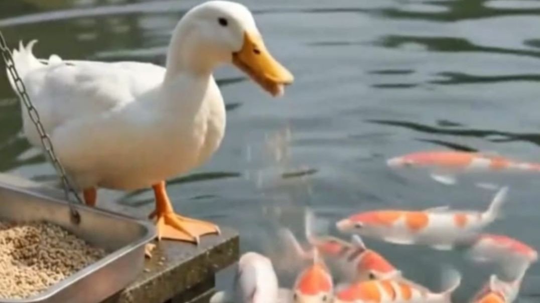 ⁣A amizade mais adorável entre um pato e uma carpa koi   ❤️